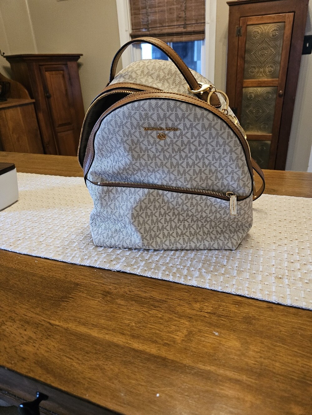 Michael Kors Beige Logo Backpack